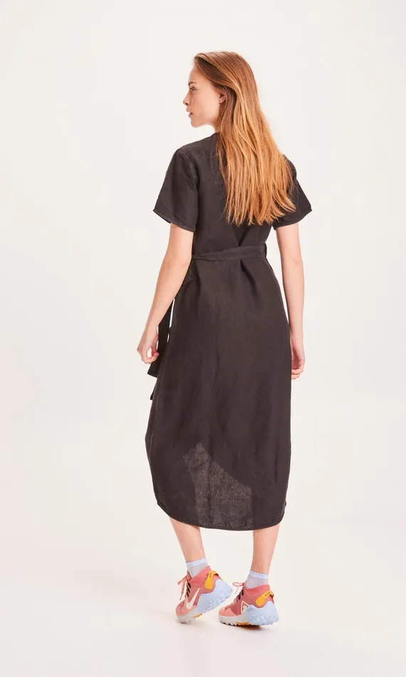KnowledgeCotton Apparel Skirts And Dresses ORCHID Linen Wrap Dress Black Jet 8211 Women KnowledgeCotton Apparel Skirts And Dresses ORCHID Linen Wrap Dress Black Jet 8211 Women