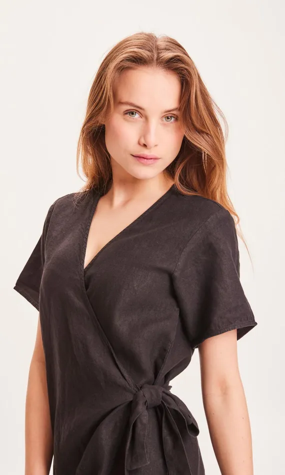 KnowledgeCotton Apparel Skirts And Dresses ORCHID Linen Wrap Dress Black Jet 8211 Women KnowledgeCotton Apparel Skirts And Dresses ORCHID Linen Wrap Dress Black Jet 8211 Women