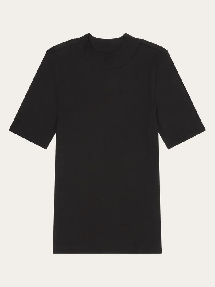 KnowledgeCotton Apparel TShirts And Tops Rib High Neck Short Sleeve Black Jet 8211 Women KnowledgeCotton Apparel TShirts And Tops Rib High Neck Short Sleeve Black Jet 8211 Women