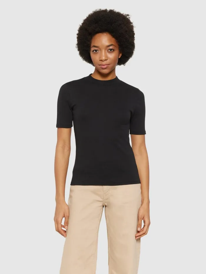 KnowledgeCotton Apparel TShirts And Tops Rib High Neck Short Sleeve Black Jet 8211 Women KnowledgeCotton Apparel TShirts And Tops Rib High Neck Short Sleeve Black Jet 8211 Women