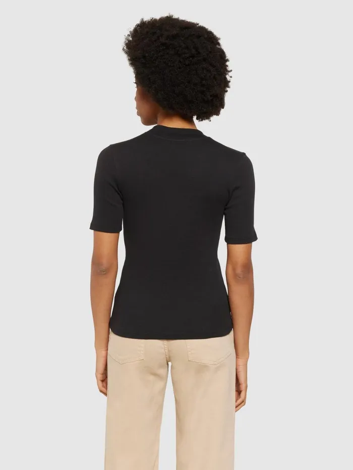 KnowledgeCotton Apparel TShirts And Tops Rib High Neck Short Sleeve Black Jet 8211 Women KnowledgeCotton Apparel TShirts And Tops Rib High Neck Short Sleeve Black Jet 8211 Women