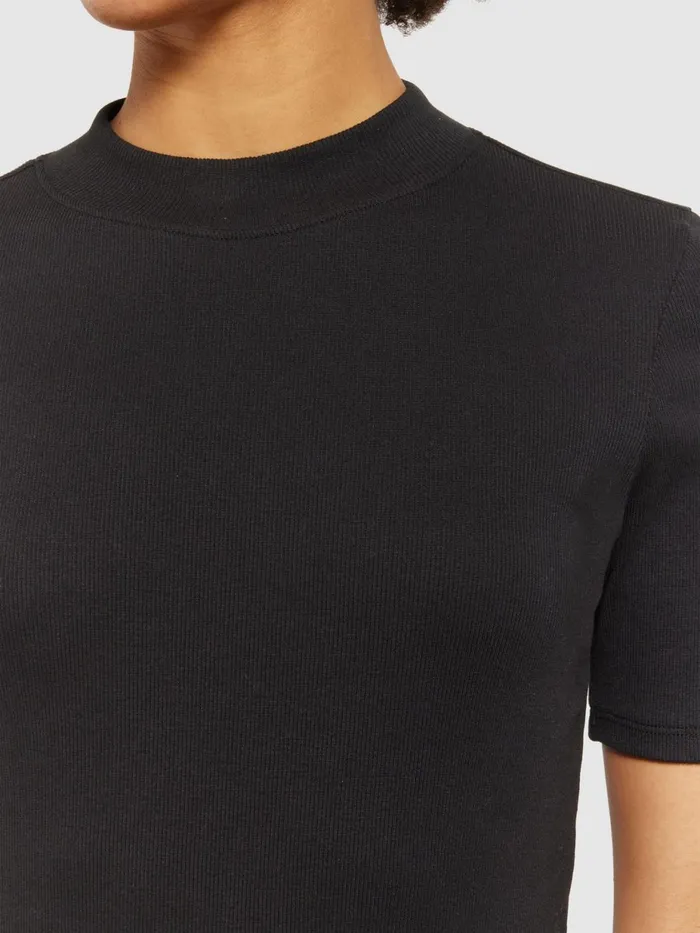 KnowledgeCotton Apparel TShirts And Tops Rib High Neck Short Sleeve Black Jet 8211 Women KnowledgeCotton Apparel TShirts And Tops Rib High Neck Short Sleeve Black Jet 8211 Women