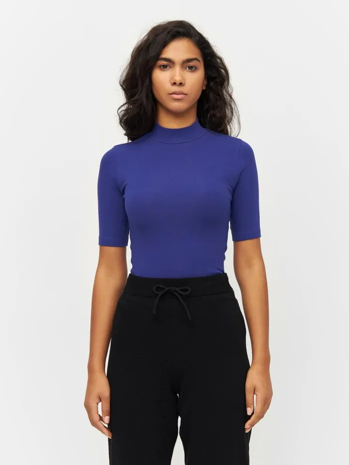 KnowledgeCotton Apparel TShirts And Tops Rib High Neck Short Sleeve Deep Purple 8211 Women KnowledgeCotton Apparel TShirts And Tops Rib High Neck Short Sleeve Deep Purple 8211 Women