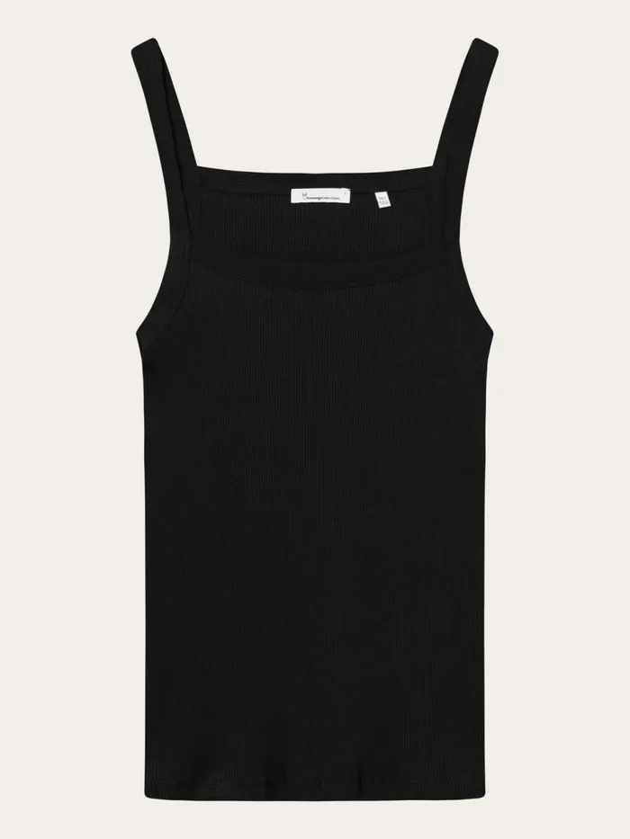KnowledgeCotton Apparel TShirts And Tops Rib Strap Top Black Jet 8211 Women