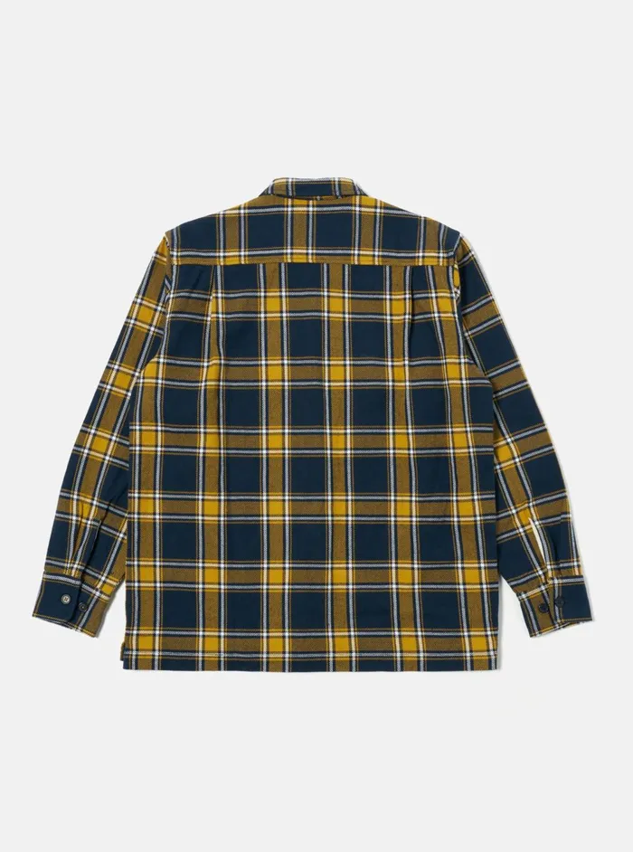 LS Utility Shirt In YellowNavy Twill Check Tartan Men Universal Works Overshirts