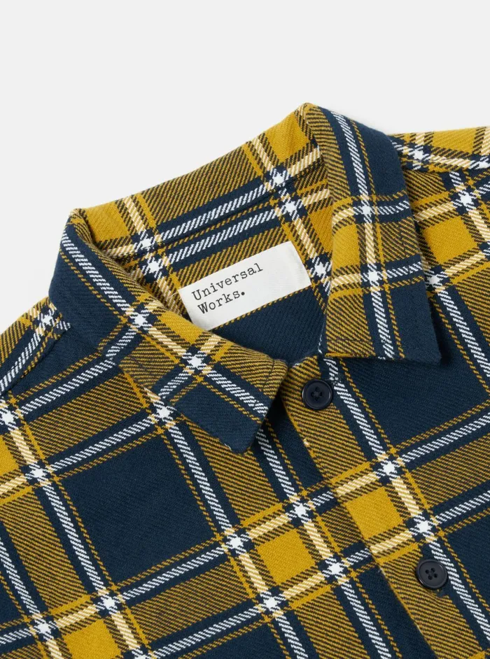 LS Utility Shirt In YellowNavy Twill Check Tartan Men Universal Works Overshirts