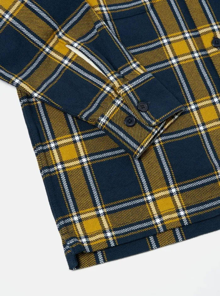 LS Utility Shirt In YellowNavy Twill Check Tartan Men Universal Works Overshirts