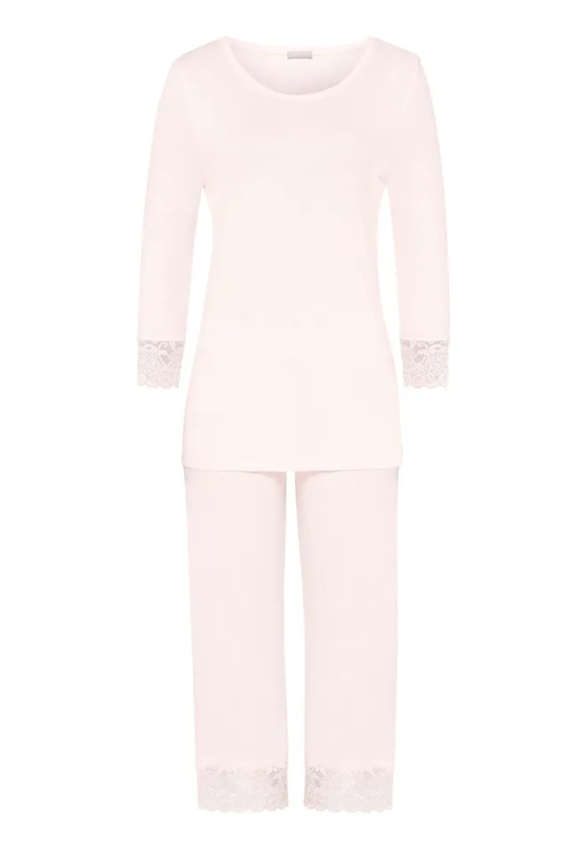 Lace Trim Cotton Pajama Set Crystal Pink Women HANRO Pajama Sets