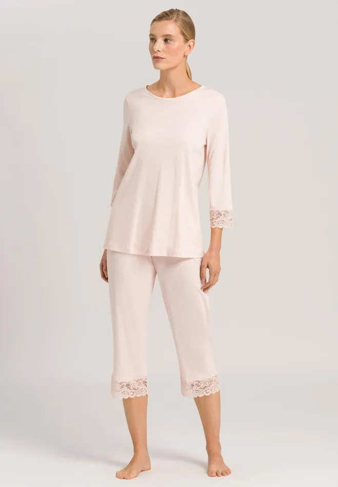 Lace Trim Cotton Pajama Set Crystal Pink Women HANRO Pajama Sets