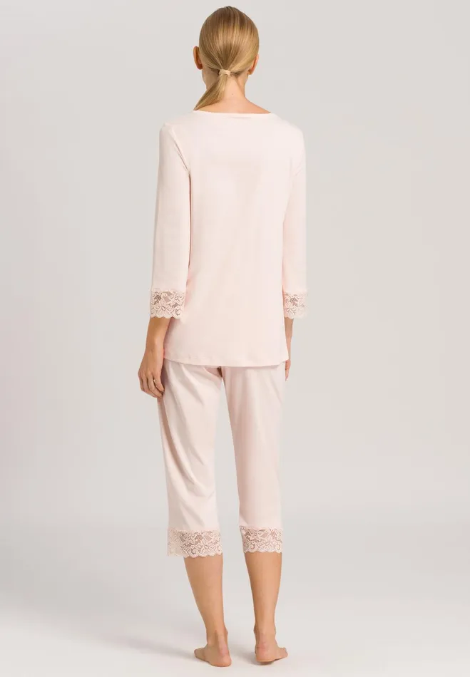 Lace Trim Cotton Pajama Set Crystal Pink Women HANRO Pajama Sets