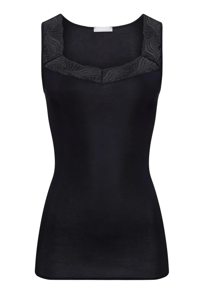 Lace Trim Cotton Tank Top Black Women HANRO Tank Tops