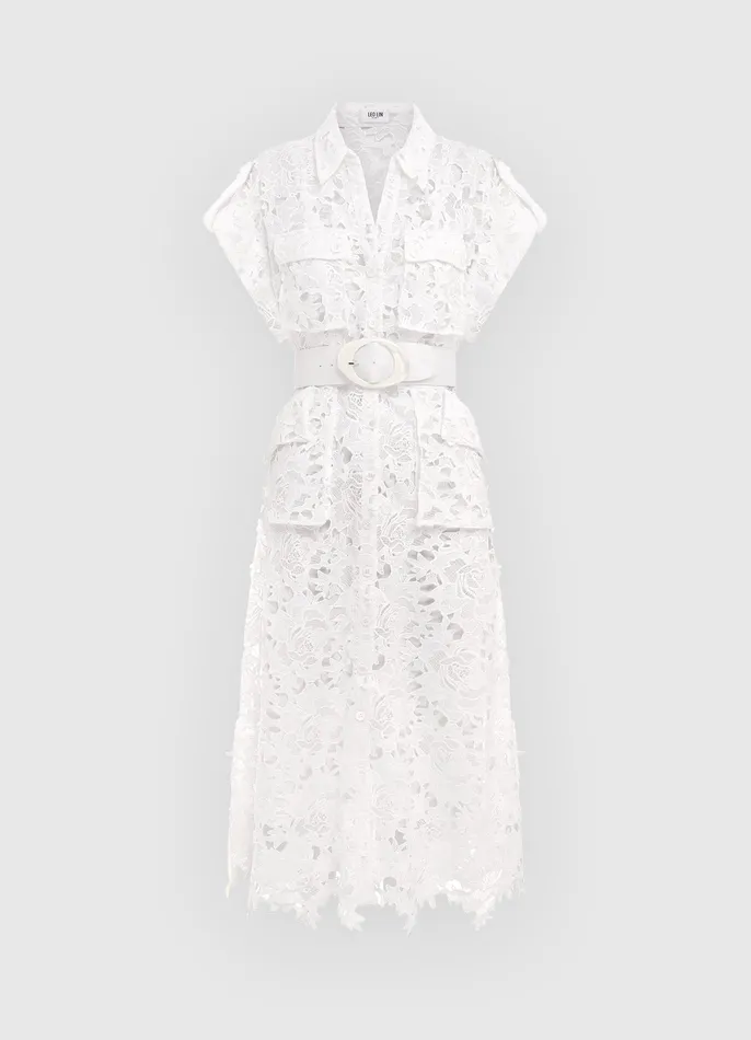 LEO LIN Audrey Lace Pocket Shirt Midi Dress 8211 Snow Women Dresses and Jumpsuits LEO LIN Audrey Lace Pocket Shirt Midi Dress 8211 Snow Women Dresses and Jumpsuits