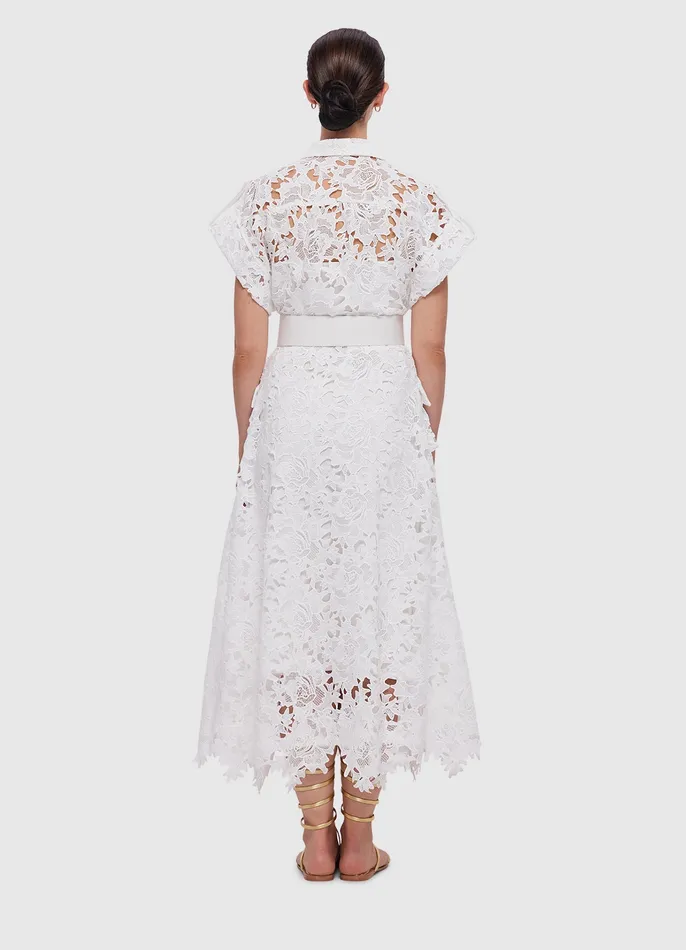 LEO LIN Audrey Lace Pocket Shirt Midi Dress 8211 Snow Women Dresses and Jumpsuits