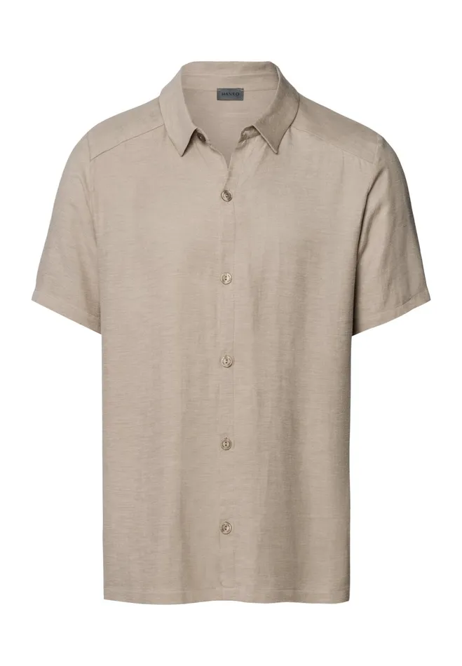 Linen Blend Button Front Shirt Savanna Men HANRO Tops and Tees