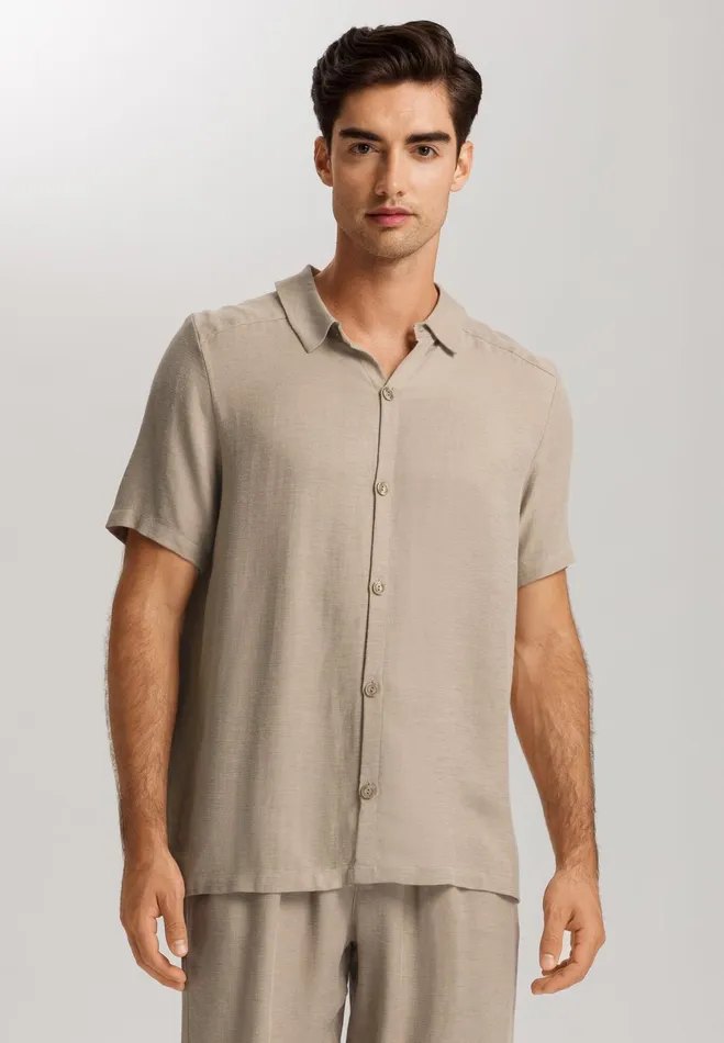 Linen Blend Button Front Shirt Savanna Men HANRO Tops and Tees