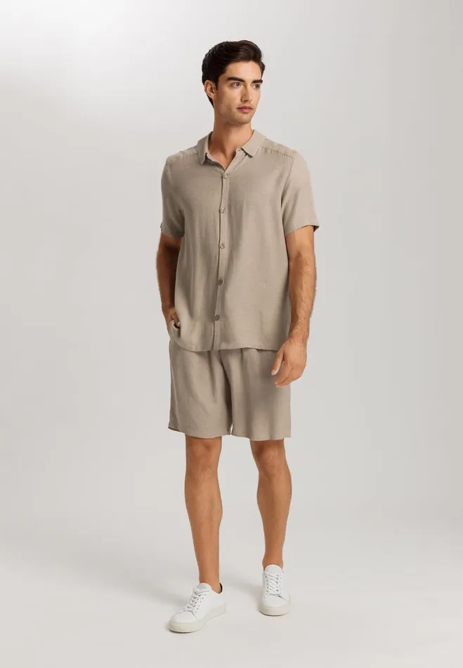 Linen Blend Button Front Shirt Savanna Men HANRO Tops and Tees