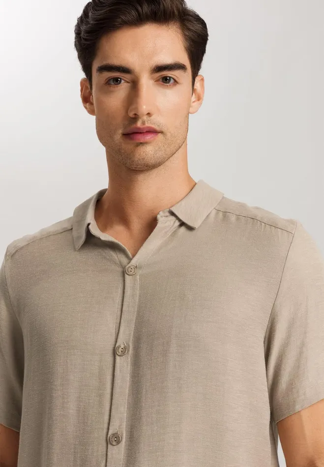 Linen Blend Button Front Shirt Savanna Men HANRO Tops and Tees