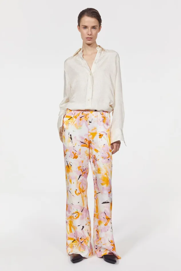 Livia Floral Pants Whipped Cream Saffron Women Rodebjer Trousers
