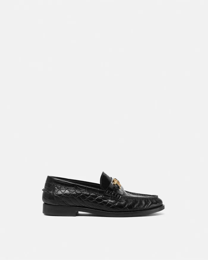 Loafers and Flats Women Versace CrocEffect Medusa 03995 Loafers Blackgold