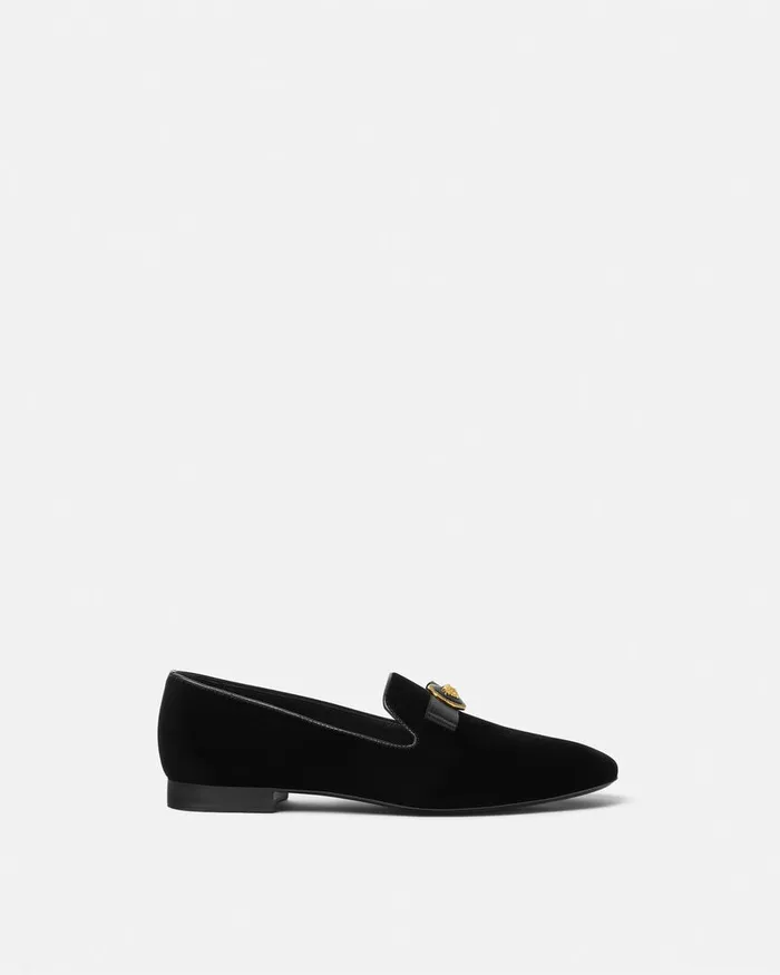 Loafers and Flats Women Versace Gianni Ribbon Velvet Slippers Blackgold