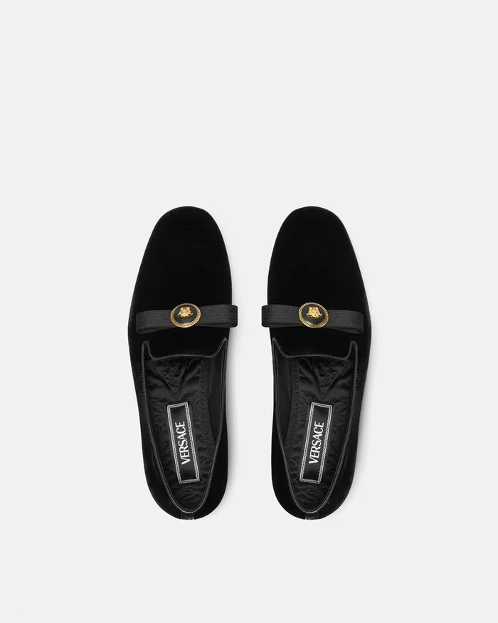 Loafers and Flats Women Versace Gianni Ribbon Velvet Slippers Blackgold