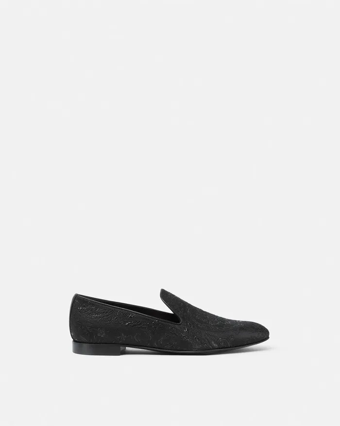 Loafers and Slippers Men Versace Barocco Jacquard Slippers Blacksilver
