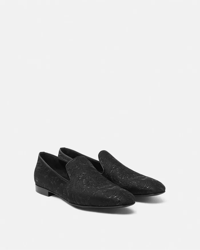 Loafers and Slippers Men Versace Barocco Jacquard Slippers Blacksilver