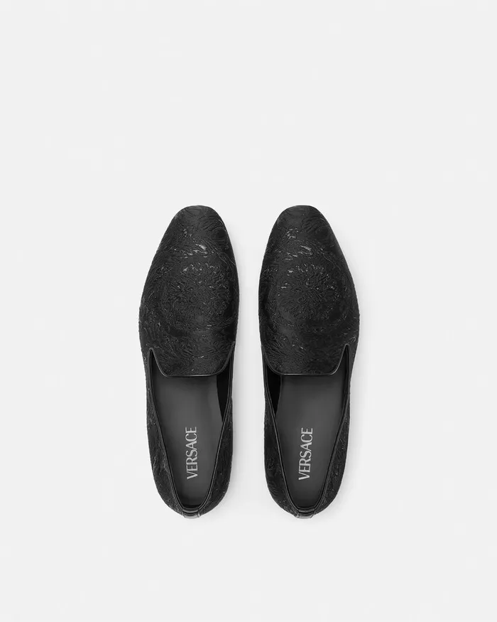 Loafers and Slippers Men Versace Barocco Jacquard Slippers Blacksilver