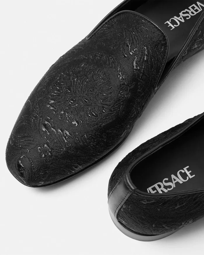 Loafers and Slippers Men Versace Barocco Jacquard Slippers Blacksilver