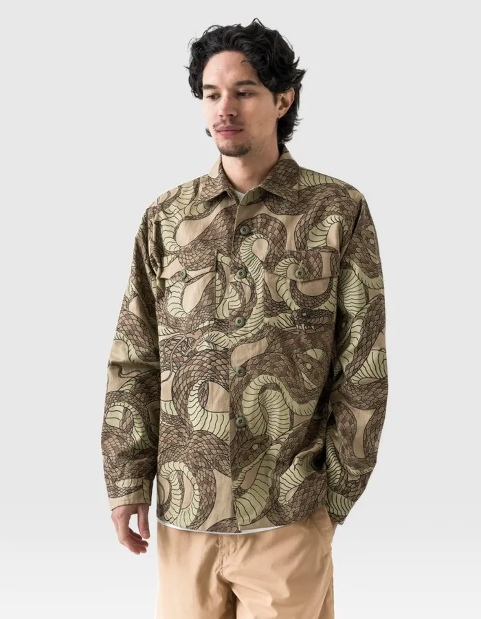 Maharishi Long Sleeve Shirts 6037 Snakeskin Utility Overshirt Desert 8211 Men