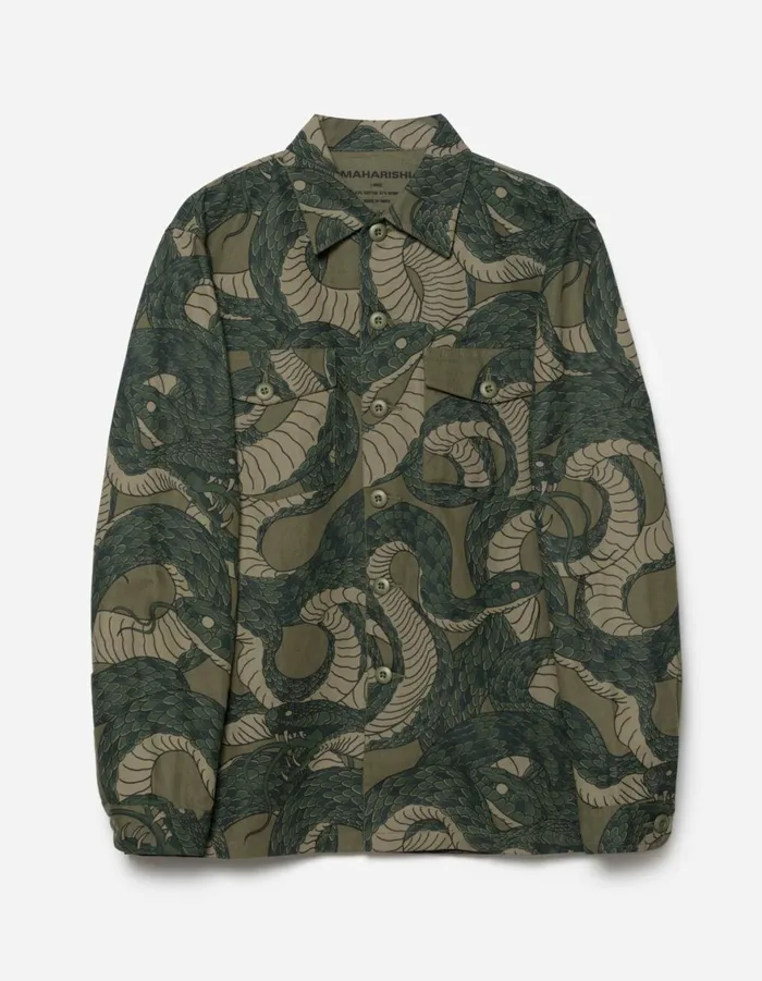 Maharishi Long Sleeve Shirts 6037 Snakeskin Utility Overshirt Woodland 8211 Men