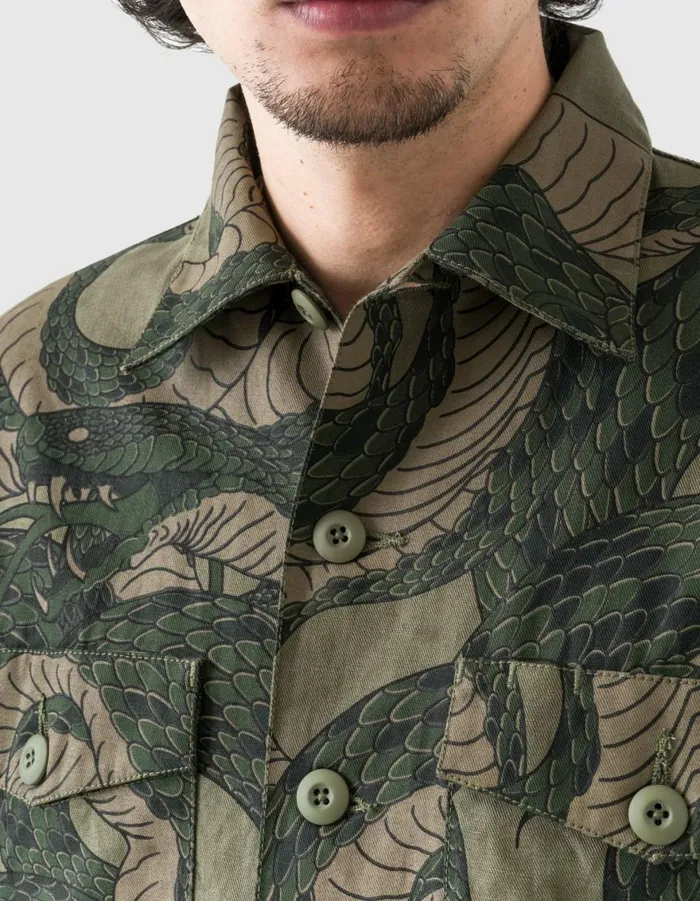 Maharishi Long Sleeve Shirts 6037 Snakeskin Utility Overshirt Woodland 8211 Men