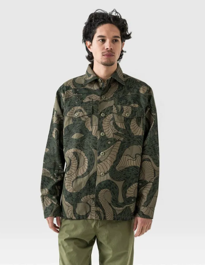 Maharishi Long Sleeve Shirts 6037 Snakeskin Utility Overshirt Woodland 8211 Men
