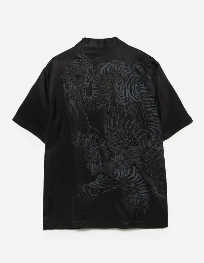 Maharishi Short Sleeve Shirts 6098 Tiger Dragon Camp Collar Shirt Black 8211 Men