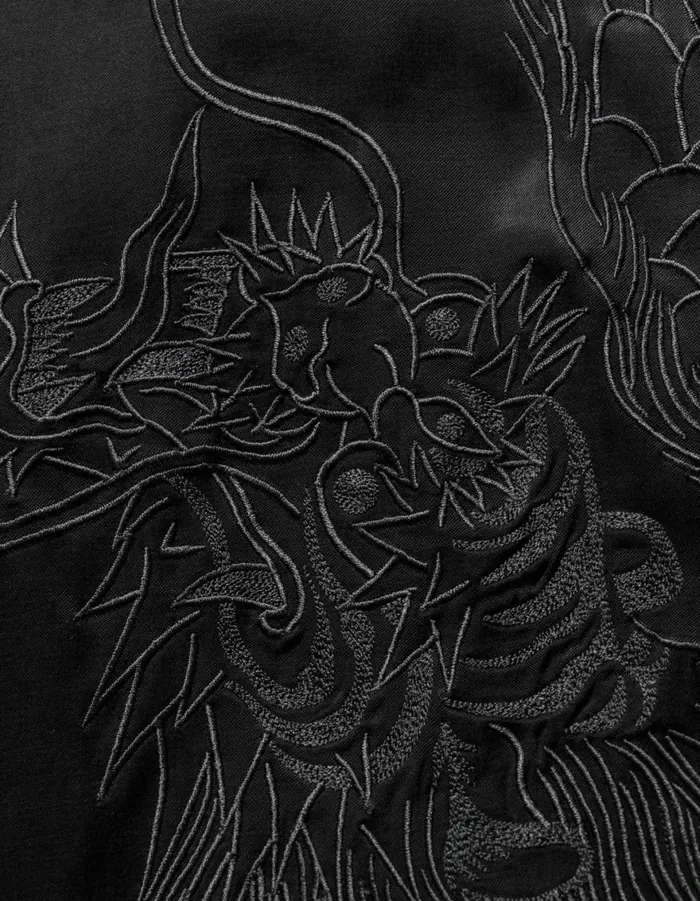 Maharishi Short Sleeve Shirts 6098 Tiger Dragon Camp Collar Shirt Black 8211 Men