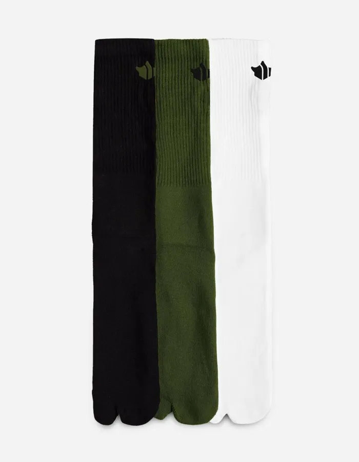 Maharishi Socks 1497 Om Temple Embroidered Sport Tabi Sock 3 Pack BlackOliveWhite 8211 Men