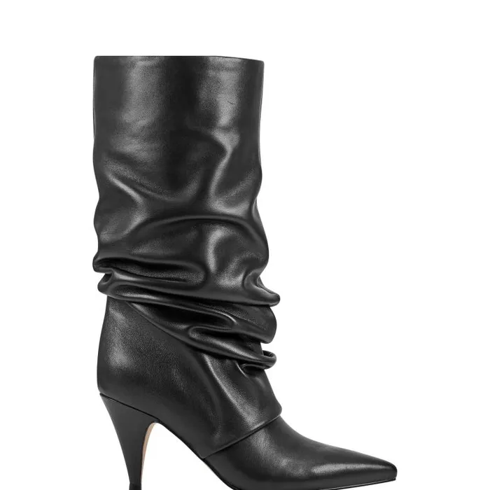 Marc Fisher Boots Women Paityn Scrunch Dress Boot Black Leather