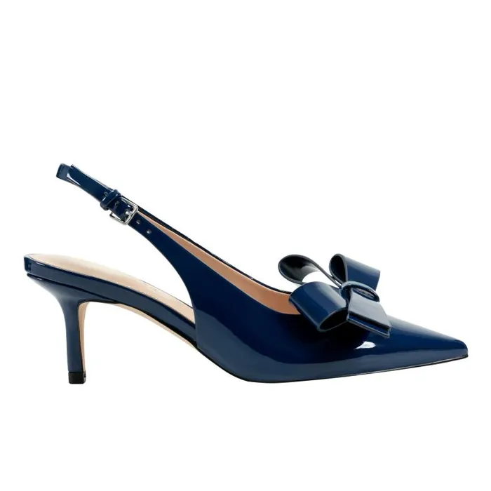 Marc Fisher Heels and Pumps Women Allon Bow Slingback Pump Navy Patent