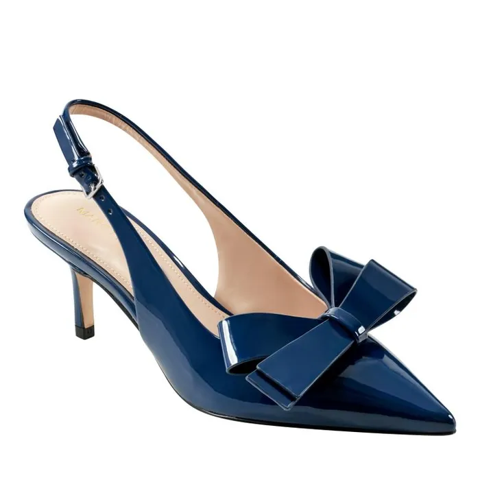 Marc Fisher Heels and Pumps Women Allon Bow Slingback Pump Navy Patent