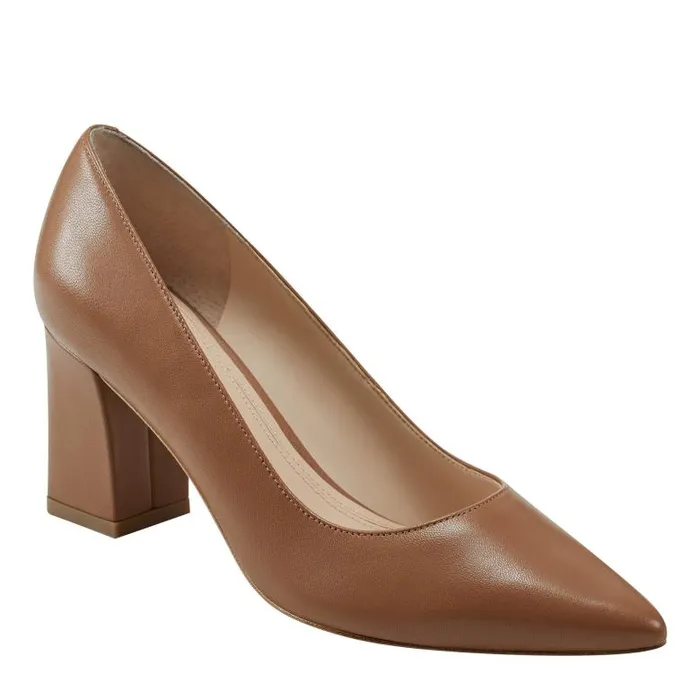 Marc Fisher Heels and Pumps Women Zala Block Heel Pointy Toe Pump Dark Natural Leather