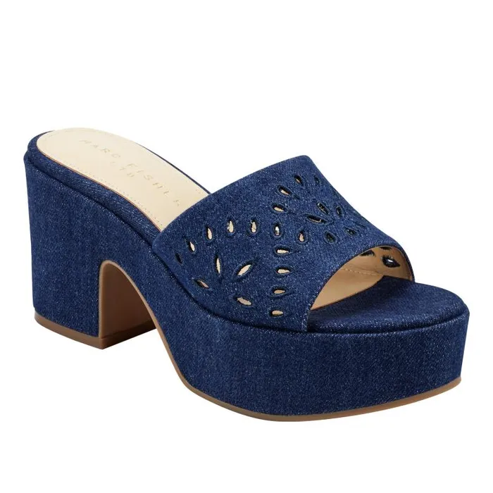 Marc Fisher Mules and Slides Women Foreva Platform Slide Sandal Denim