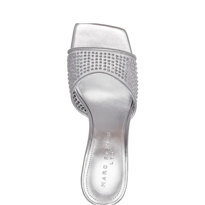 Marc Fisher Sandals Women Delaney Studded Slide Sandal Silver Leather