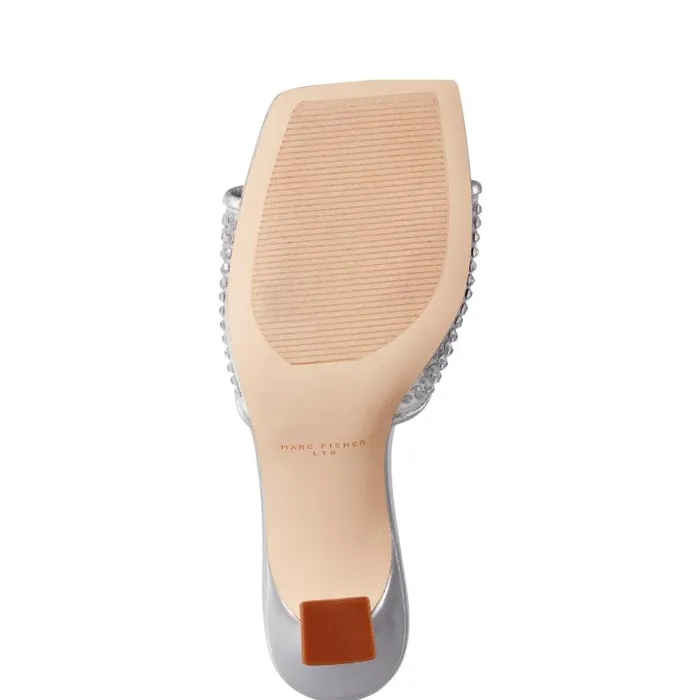 Marc Fisher Sandals Women Delaney Studded Slide Sandal Silver Leather