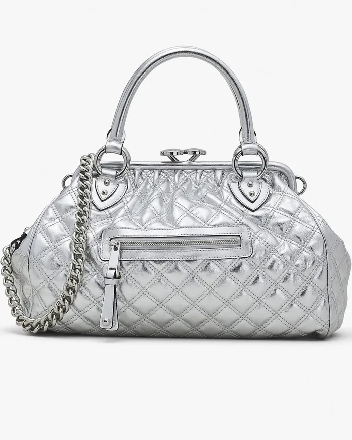 Marc Jacobs Top Handle Bags ReEdition Quilted Metallic Leather Stam Bag Silver 8211 Women Marc Jacobs Top Handle Bags ReEdition Quilted Metallic Leather Stam Bag Silver 8211 Women