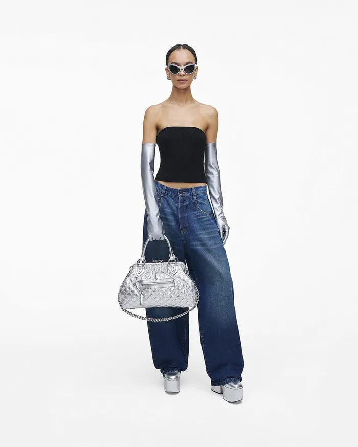 Marc Jacobs Top Handle Bags ReEdition Quilted Metallic Leather Stam Bag Silver 8211 Women