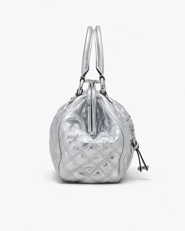 Marc Jacobs Top Handle Bags ReEdition Quilted Metallic Leather Stam Bag Silver 8211 Women