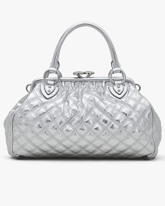 Marc Jacobs Top Handle Bags ReEdition Quilted Metallic Leather Stam Bag Silver 8211 Women