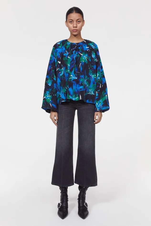 Marylin Silk Floral Blouse Black Cobalt Women Rodebjer Sets and Suits