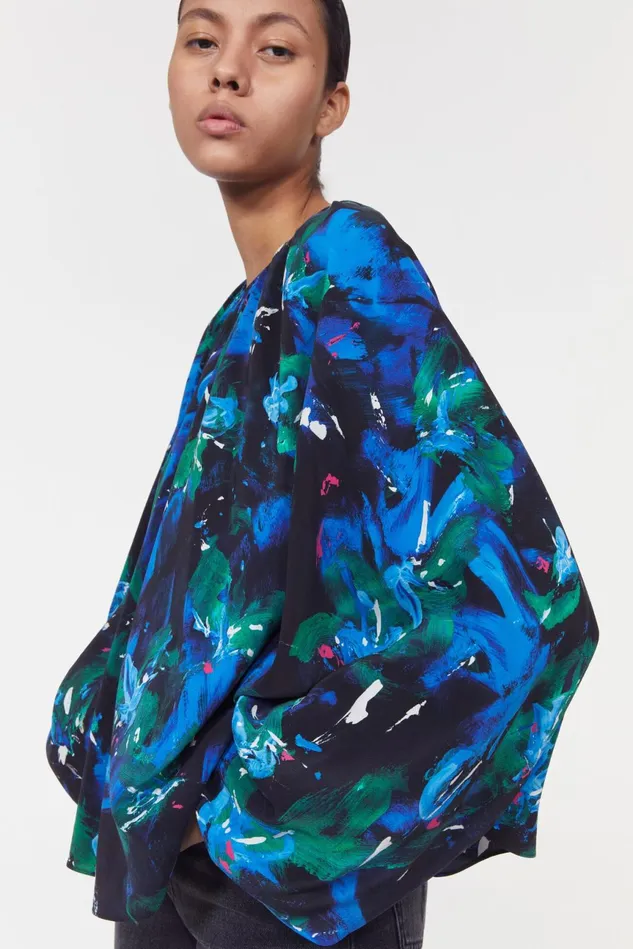 Marylin Silk Floral Blouse Black Cobalt Women Rodebjer Sets and Suits