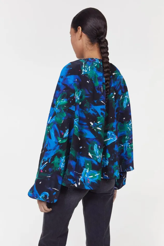 Marylin Silk Floral Blouse Black Cobalt Women Rodebjer Sets and Suits